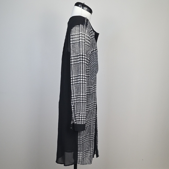 ✨ Michael Michael Kors Black & White Plaid Chiffon Dress with Slip – Size M ✨ - Picture 6 of 12